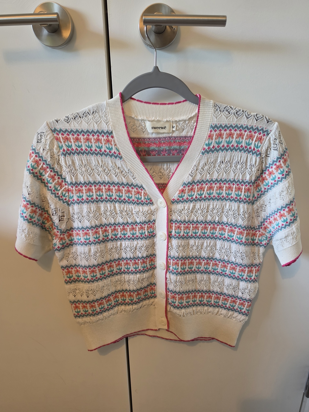 White Short-Sleeve Knit Cardigan